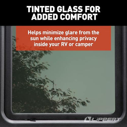 Lippert Thin Shade EcoCell Complete RV Window Kit for Entry Doors with Frame, Tinted Glass, Horizontal Blind, Sun-Blocking Protection, Easy Sliding Operation, Quick Installation - 2025009148