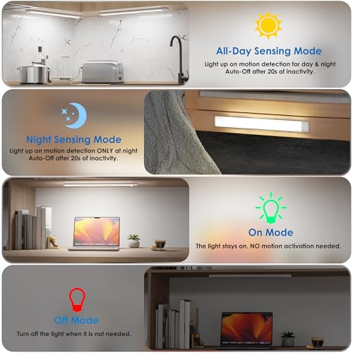 15.9 inch Motion Sensor Under Cabinet Lights, Magnetic Rechargeable Under Counter Closet Light, Wireless Night Light Bar Stick-On, Cool White, 2-Pack - color: Cool White, size: 15.9 inch