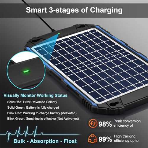 SUNER POWER Waterproof 10W 12V Solar Battery Charger & Maintainer Pro, Built-in UltraSmart MPPT Charge Controller, 10 Watt Solar Panel Trickle Charging Kits for Car Automotive Boat Marine RV Trailer - size: BC-10W Pro