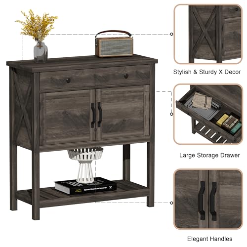ChooChoo Farmhouse Console Table, Entryway Table with Storage Shelf, Coffee Bar Cabinet, Narrow Buffet Sideboard for Kitchen, Hallway, Living Room, Ash Gray - color: Ash Gray