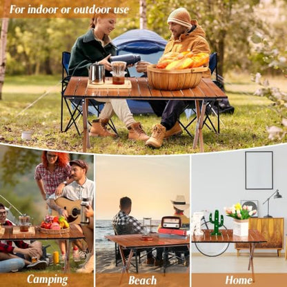 Suzile 2 Pack 4FT Folding Camping Table, Roll Up Portable Camp Table with Carry Bag, Low Collapsible Lightweight Aluminum Outdoor for Camping, Picnic, Beach, Patio, Kitchen(Nut Brown) - color: Nut Brown
