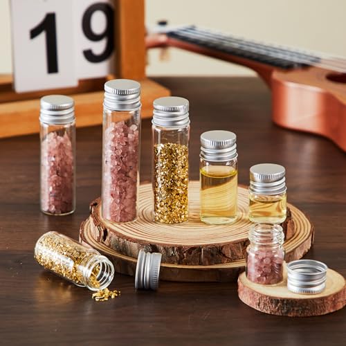Didaey 100 Pcs Small Clear Vials Spice Mini Jars with Lids Mini Glass Bottles with Screw Aluminum Metal Caps Tiny Jars Sample Containers for Powder Cream Cosmetic Jewelry Wedding (4 Size,Silver Caps) - color: Silver Caps, size: 4 ml