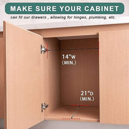 Pull Out Drawers for Kitchen Cabinets, Pull Out Cabinet Organizer, Fully Assembled Wood Cabinet Pull Out Drawer, Fast and Easy DIY Installation, 14”W x 21”D - size: 14”W x 21”D