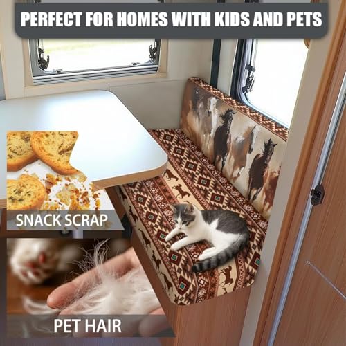 NDISTIN Aztec Horse RV Dinette Cushion Covers 2Pcs Stretchy RV Bench Seat Covers Stretchable RV Bench Seat Covers for Dinette Include 1 Bench Cover & 1 Backrest Cover - color: Aztec Horse
