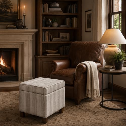 HomePop 18" Square Tufted Storage Ottoman - Gray Striped Pattern - color: Gray Striped Pattern