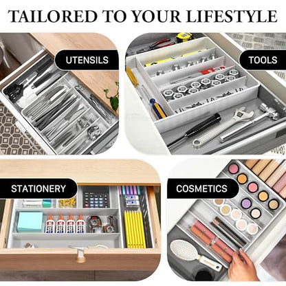 Simple Houseware Expandable Kitchen Drawer Flatware Organizer, Gray/White - color: Gray/White