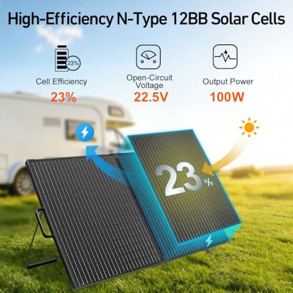 DOKIO Solar Suitcase 100W Portable Foldable Solar Panel 18v Monocrystalline 23.8 * 19.3 * 1.3in with Controller to Charge 12 Volts Batteries (All Lead/Acid Types: Vented AGM Gel) RV Camping Marine