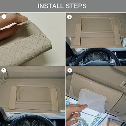 Car Sun Visor Tissue Holder, Car Napkin Holder, Premium PU Leather, Mask Holder for Sun Visor Vehicle, with Tissue Refill, Beige - color: Single-beige