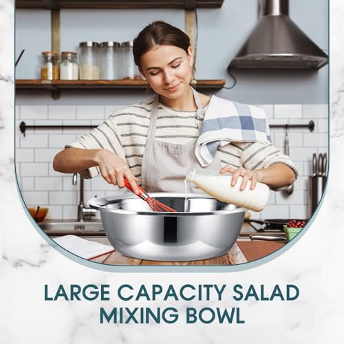 Nuogo 4 Pcs Stainless Steel Mixing Bowls Metal Mixing Bowls Extra Large Basin Salad Basin Deeper Edge Dishwasher Safe Mirror Finish for Home and Commercial, Silver (24 Inch 30 Qt) - size: 24 Inch (30 Qt)