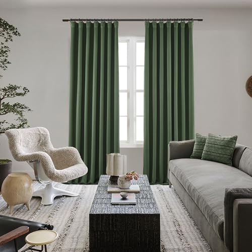 SHINELAND Olive Green Black Out Curtains 72 Inches Long, Back Tab Thermal Insulated Blackout Curtains, 52x72 in Length - color: Olive Green, size: 52"W x 72"L (Pack of 2)