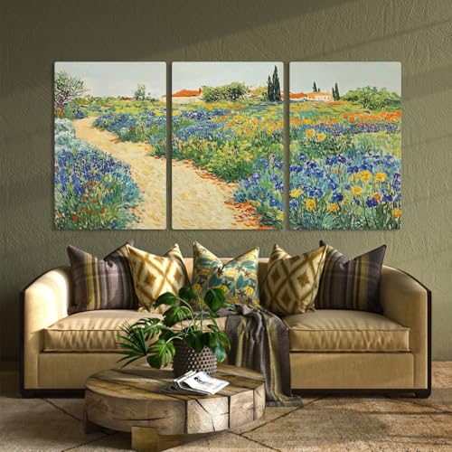 Vincent Van Gogh Garden in Arles Canvas Wall Art, Garden at Arles Canvas Print, Vintage Flower Prints, Wall Art Set of 3, Nature Wall Decor, Wall Decorations for Living Room, Bedroom (16" x 24" x 3 pcs) - size: 16" x 24" x 3 pcs