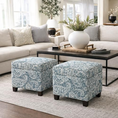 HomePop 18" Classic Square Storage Ottoman - Gray Paisley Blue - color: Gray and Navy