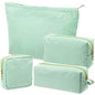 Sanwuta 4 Pcs Seersucker Pouch Cosmetic Bag Set Seersucker Makeup Bag Women Stripe Large Travel Toiletry Organizer Aesthetic Preppy Storage for Embroidery Women Bridesmaid Gifts(Green) - color: Green