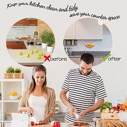 Fruit Hammock for Kitchen Under Cabinet Fruit Basket Hanging Handwoven Cotton Macrame Basket Boho Decor Storage Save Counter Space for Home Camper RV (Off-white)