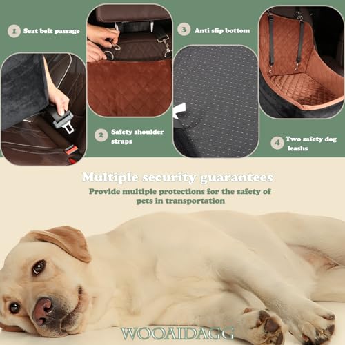 WOOAIDAGG Dog Car Seat for Medium Sized Dog,Pet Travel Car Bed with Seat Belt Channle,Fully Detachable and Washable Car Dog Seat with Adjustable Straps,3 Straps Easy to Install (Black/Grey) - color: Black/Grey
