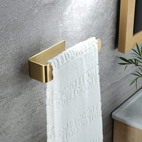 Taozun Towel Holder Gold Hand Towel Rack Adhesive Towel Bar Stick on Towel Ring for Bathroom Wall Kitchen RV, Stainless Steel Brushed Brass Finish - color: Gold, size: 8-inch