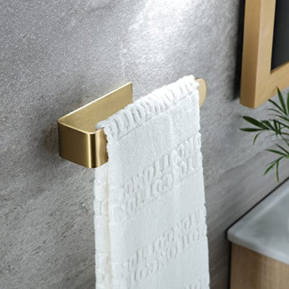 Taozun Towel Holder Gold Hand Towel Rack Adhesive Towel Bar Stick on Towel Ring for Bathroom Wall Kitchen RV, Stainless Steel Brushed Brass Finish - color: Gold, size: 8-inch