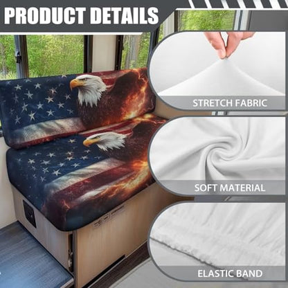 RV Dinette Cushions Covers - Stretch Sofa Seat Slipcovers - Washable Loveseat Furniture Protector for Camper Car Bench (American Flag Eagle 1 Backrest Cover & 1 Bench Cover) - color: American Flag Eagle