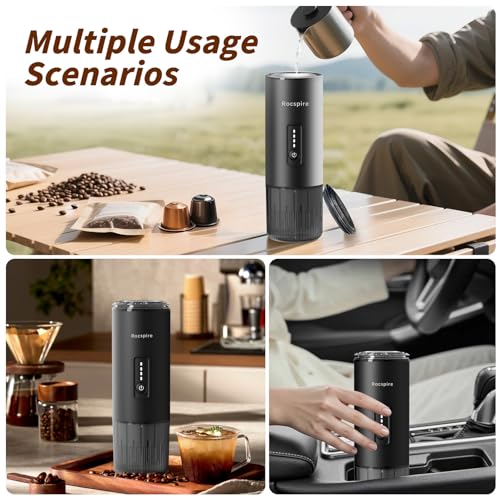 3-in-1 Portable Espresso Maker 20 Bar Self-Heating Stainless Steel Fits Ground Coffee & Nespresso Capsules USB-C Rechargeable for Camping Car Hiking Office - color: Black