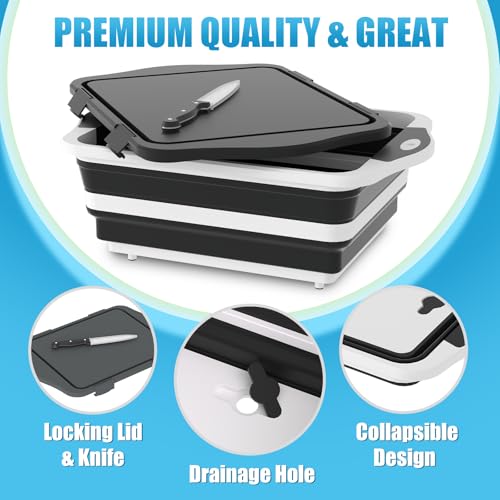 HI NINGER BBQ Prep Tub with Lid, Collapsible Camping Sink with Colander, Cutting Board & Knife Set for Grilling, Smoking & Outdoor Cooking, Collapsible Wash Basin for RV Camping Essentials - color: Black