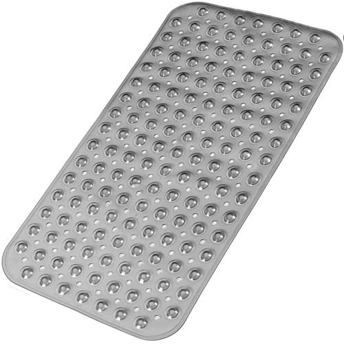 Bathtub and Shower Mats, 28 x 15 Inch Non-Slip Bath Mat, Machine Washable Bath Tub Mat with Suction Cups & Drain Holes for Bathroom, Beige - color: Clear Grey, size: 28" x 15" (Rectangular)