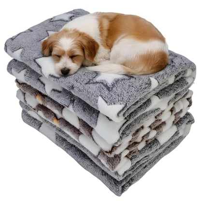 Three Piece Pet Blanket Set for Dogs Cats Soft Comfy Puppy and Kittens Bed Blanket Fluffy Fleece Pets Throw with Cute Patterns (Medium 30x20.5 inch, Gray) - color: Gray, size: Medium-30x20.5 Inch