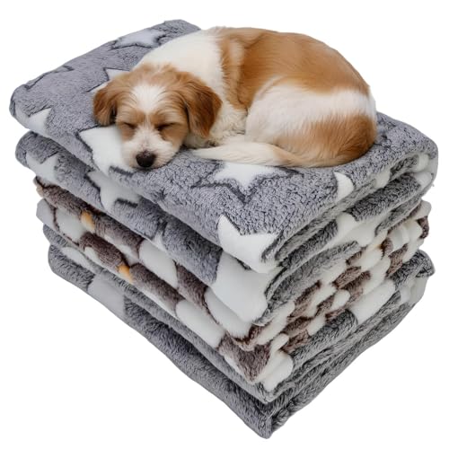 Three Piece Pet Blanket Set for Dogs Cats Soft Comfy Puppy and Kittens Bed Blanket Fluffy Fleece Pets Throw with Cute Patterns (Medium 30x20.5 inch, Gray) - color: Gray, size: Medium-30x20.5 Inch
