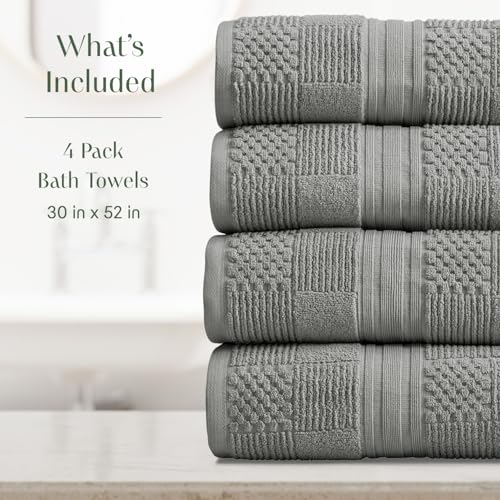 Springtree Home 100% Cotton Bath Towel Set of 4 | Grey Towels | Geometric Textured Design | Absorbent & Quick-Dry | 4 Bath Towels | Oeko-TEX® Standard 100 Cotton | Myla Collection - Carbon - color: Carbon, size: Bath Towel (4 Pack)