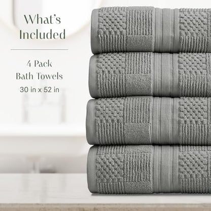 Springtree Home 100% Cotton Bath Towel Set of 4 | Grey Towels | Geometric Textured Design | Absorbent & Quick-Dry | 4 Bath Towels | Oeko-TEX® Standard 100 Cotton | Myla Collection - Carbon - color: Carbon, size: Bath Towel (4 Pack)