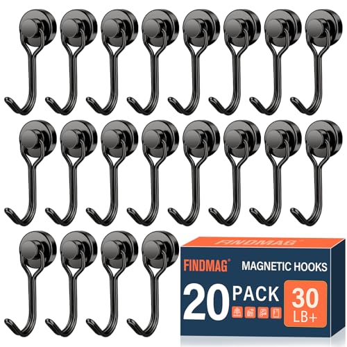 FINDMAG Black Magnetic Hooks, 30lbs+ Strong Magnetic Hooks for Refrigerator, 2026 Cruise Ship Essentials, Swivel Swing Magnet Hooks for Garage, Home Organizaton, Whiteboard, Office Supplies - 20 Pack - color: Black, size: 20Pack 30Lbs+