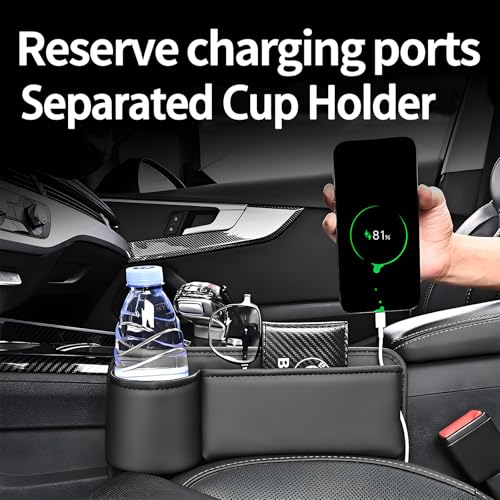 Car Seat Gap Filler Organizer, Universal Premium Leather Seat Organizer with Cup Holder, Seat Gap Storage Box with Bottle Holder, Car Gap Bag Front Center Console Seat (Driver+Passenger 2 Pack) - size: Driver + Passenger Side