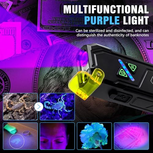 EDC Rechargeable Flat Flashlight 1000 Lumens White LED/UV/RGB Ambient Signaling Flashlights, Magnetic Clip on Pocket Light for Outdoors, Emergency, Working (1, Black, Compact) - color: Black