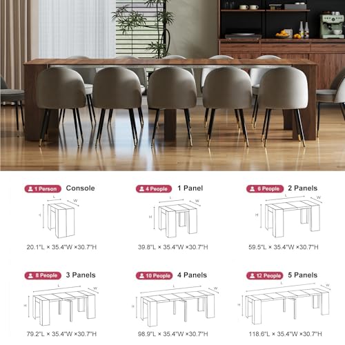 Extendable Dining Table, Transformer Extra Console Table for 1-12 People, Folding Space Saving Dining Room Table for Homes, Apartments, Walnut - color: A1 Walnut