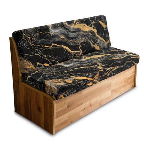 Black Gold Marble Pattern 2 Pcs RV Dinette Cushion Covers Replacement RV Dinette Booth Seats Cover Elastic Sofa Chair Cover Furniture Protector for RV Camper Car Bench - color: Black Gold Marble
