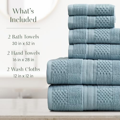 Springtree Home 100% Cotton Bathroom Towel Set | 6 Piece Set - Blue Towels | Geometric Textured Design | Absorbent & Quick-Dry | Oeko-TEX® Standard 100 Cotton | Myla Collection - Arona Blue - color: Arona Blue, size: 6 Piece Set
