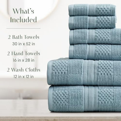 Springtree Home 100% Cotton Bathroom Towel Set | 6 Piece Set - Blue Towels | Geometric Textured Design | Absorbent & Quick-Dry | Oeko-TEX® Standard 100 Cotton | Myla Collection - Arona Blue - color: Arona Blue, size: 6 Piece Set