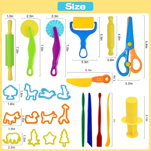 LCY WEDSHI Dough Tool Set, 24 Pcs Dough Tools Sets for Kids Ages 4-8, Dough Accessories Includes Animal Molds, Cutters Roller, Rolling Pins, Safety Scissors, Plastic Knife - style: 24pcs