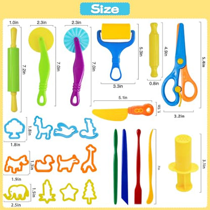 LCY WEDSHI Dough Tool Set, 24 Pcs Dough Tools Sets for Kids Ages 4-8, Dough Accessories Includes Animal Molds, Cutters Roller, Rolling Pins, Safety Scissors, Plastic Knife - style: 24pcs