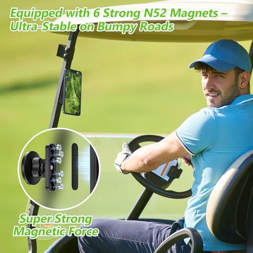 Magnetic Golf Cart Phone Holder Compatible with MagSafe iPhone and Android Fits EZGO, Club Car, Yamaha, Icon, Golf Cart Accessories Valentines Day Gifts for Him Men Women Golfers