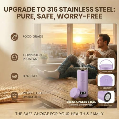 Portable Kettle (120V), Travel Kettle for Business Trips, 316-Grade Stainless Steel, 4 Temperature Settings, with Auto-Shutoff (Purple, 9.05 * 3.15) - color: Purple