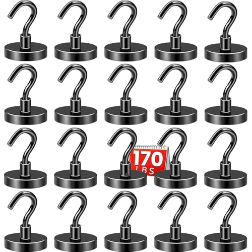 DIYMAG Magnetic Hooks, 170 LB Heavy Duty Strong Magnet with Hook, Rare Earth Neodymium Magnets for Hanging, Magnetics Hanger for Curtain, Home, Kitchen, Workplace, Black20 Packs - color: Black, size: 1.42in
