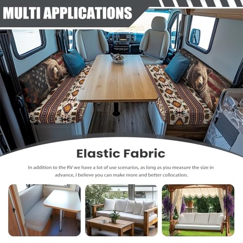 RV Cushion Covers Camper Slip Covers with Aztec American Flag Bear Print for RV Furniture Dinette Booth Set with 1 Bench & 1 Backrest Covers - color: Aztec American Flag Bear
