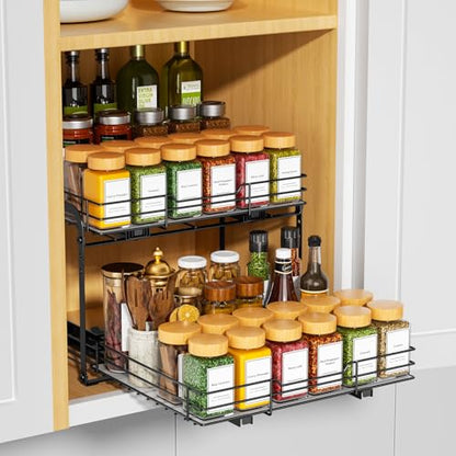 RCHYFEED Spice Rack Organizer for Cabinet, 2 Tier Slide out Spice Organization for Inside Cabinets & Pantry, Heavy Duty Adjustable Metal Spice Racks for Seasoning Organizer (13.5" Wx10.5 Dx9.5 H) - size: 2 Tier-13.5''Wx10.5''Dx9.5''H