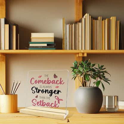 Breast Cancer Awareness Month Gifts for Cancer Warrior,The Comeback Is Always Stronger Acrylic Desk Sign, Inspirational Gifts for Women - color: Navy