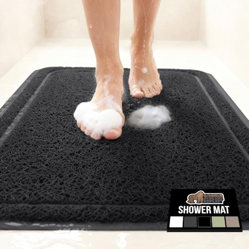 GORILLA GRIP Exfoliating Bath and Shower Mat, Textured Backing, Soft Loofah-Style Foot Scrubber for Outside or Inside Bathtub, Quick Dry Easy Drainage Tub Floor Mats, Bathroom Essentials, 24x16, Black - color: Black, size: 24" x 16" (Rectangular)