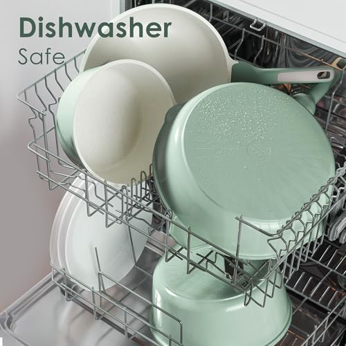 SENSARTE Nonstick Ceramic Cookware Set Large 13-Piece, Healthy Pots and Pans Set Dishwasher Safe, Non-toxic Kitchen Cooking Set with Stay-Cool Handles, Induction Compatible, PFAS Free, Green - color: Light Green