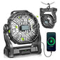 AEscod Portable Camping Fan, Rechargeable Battery Operated with LED Lights, Hanging Hook, 270°Rotation, 20000mAh Battery Powered Fan for Beach, Office, Picnic, Fishing, Travel, Tent