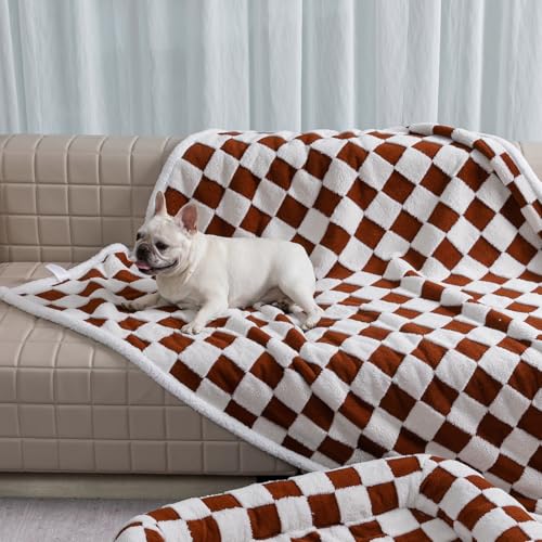Waterproof Pet Blanket,Dog Bed Covers Small Throw for Puppy Cats Stylish Jacquard Pets Couch Sofa Furniture Protection Washable Reversible Covers (Coffee Check,XS) - color: Coffee Check, size: XS-50*70cm(20*28in)