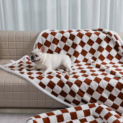 Waterproof Pet Blanket,Dog Bed Covers Small Throw for Puppy Cats Stylish Jacquard Pets Couch Sofa Furniture Protection Washable Reversible Covers (Coffee Check,XS) - color: Coffee Check, size: XS-50*70cm(20*28in)