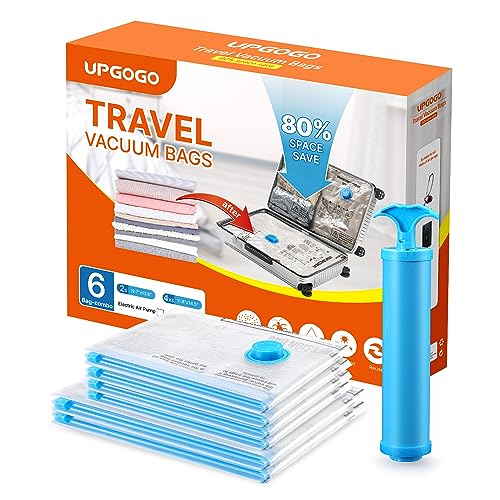 UPGOGO Vacuum Travel Bags Combo 6 Pack - Space Saver Vacuum Storage Bags for Clothing, Blankets, Pillows - Travel Essentials - size: 6 Pack